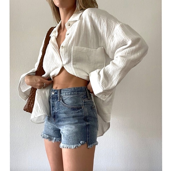 PISTOLA Nova Relaxed High Rise Cut Off Denim Shorts NEW - Picture 3 of 11